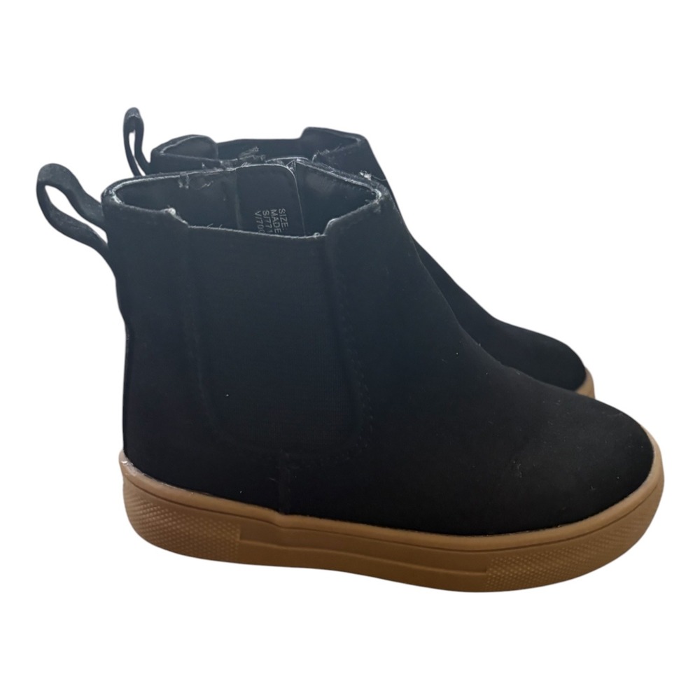 Baby Gap Toddler Black Faux Suede Chelsea Boots Side Zip Size 6 Gum Sole